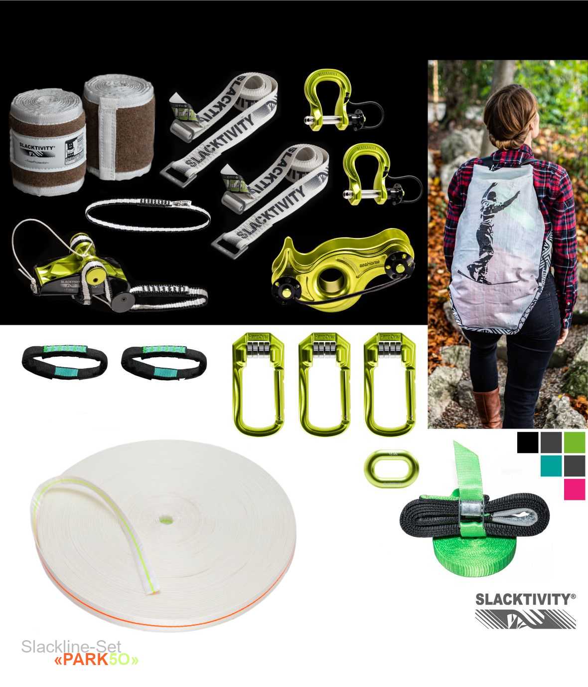 50m Slackline Set with 25mm Marathon PARK50 Slacktivity